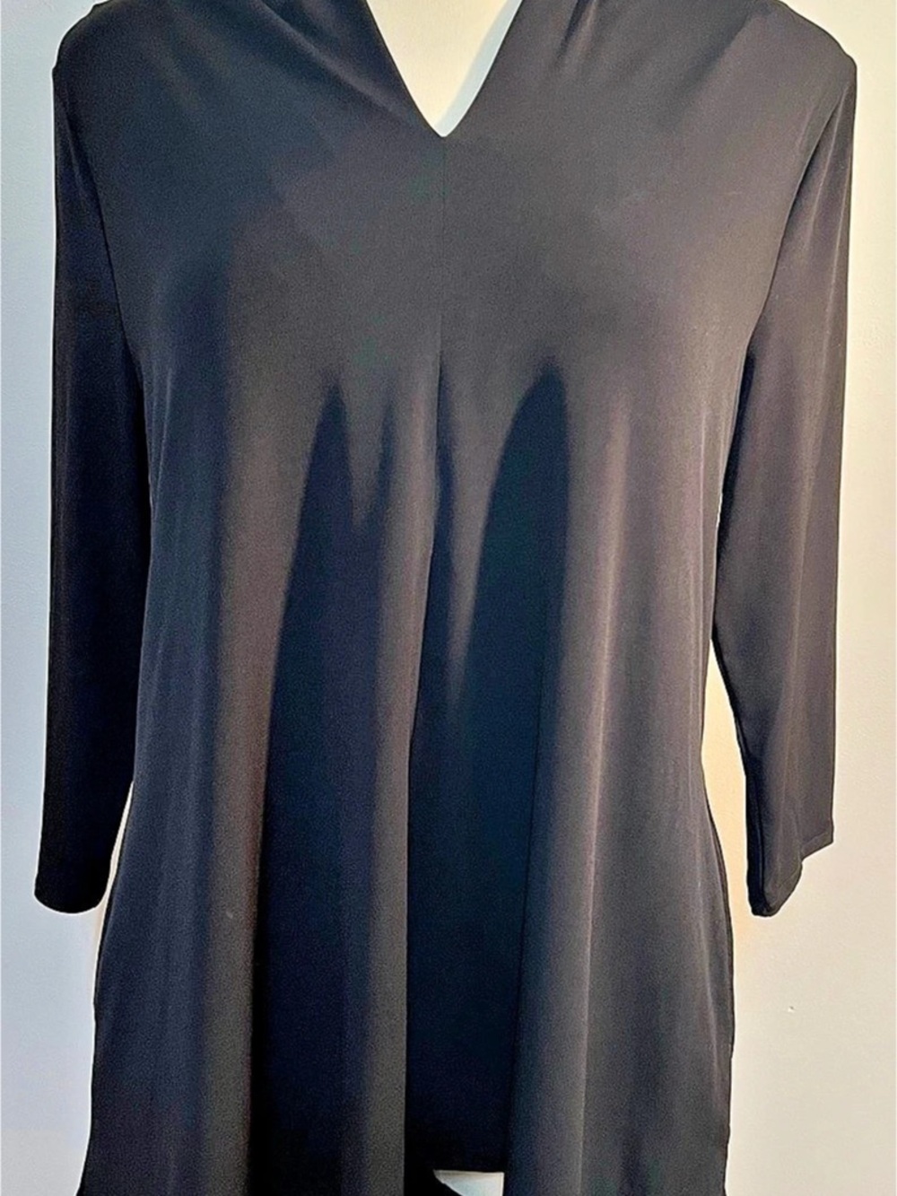 Alfani Black Draped Neck Long Sleeve Tunic Blouse XL Pockets Comfortable Elegant